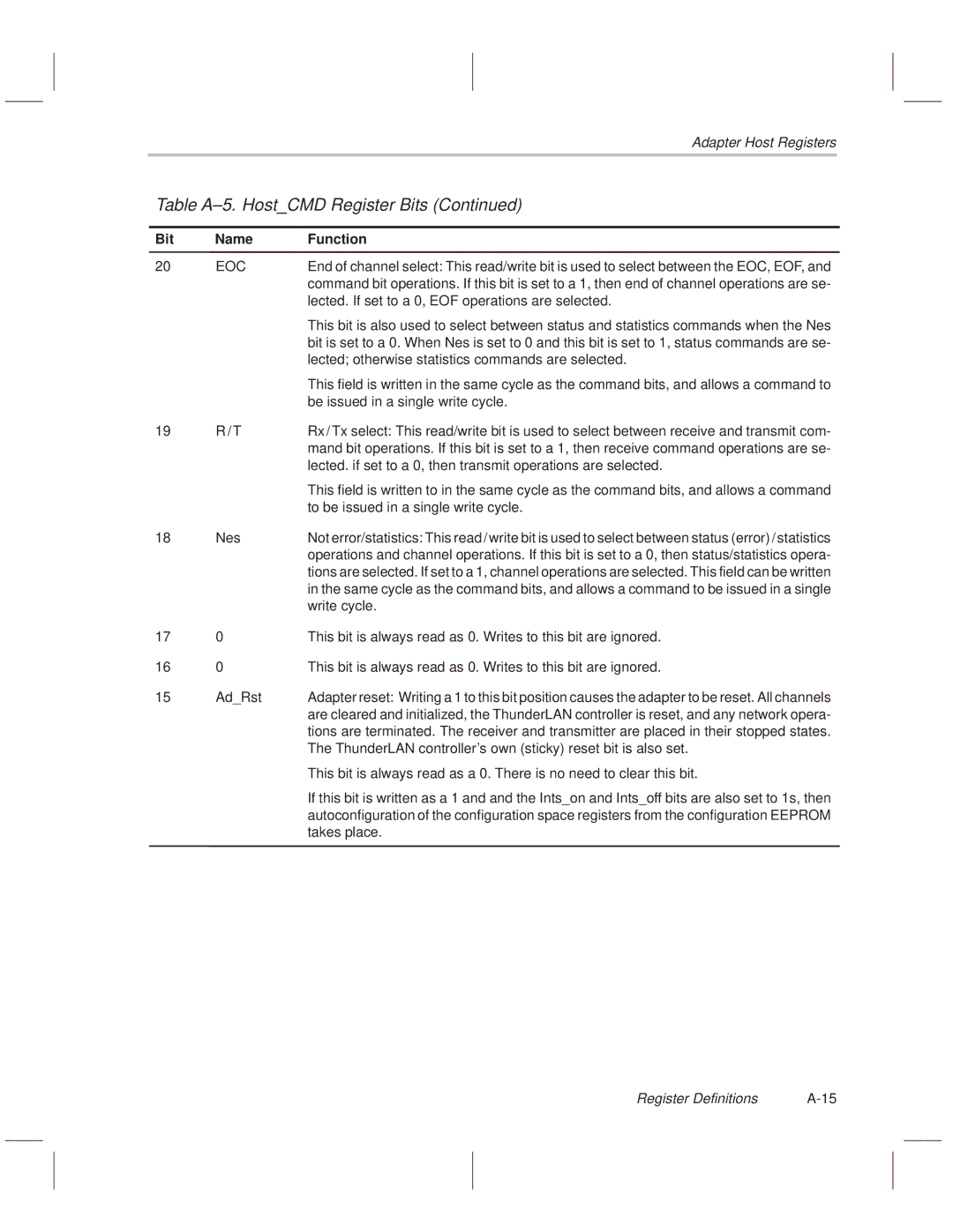 Texas Instruments TNETE100A manual Lected. If set to a 0, EOF operations are selected, Be issued in a single write cycle 