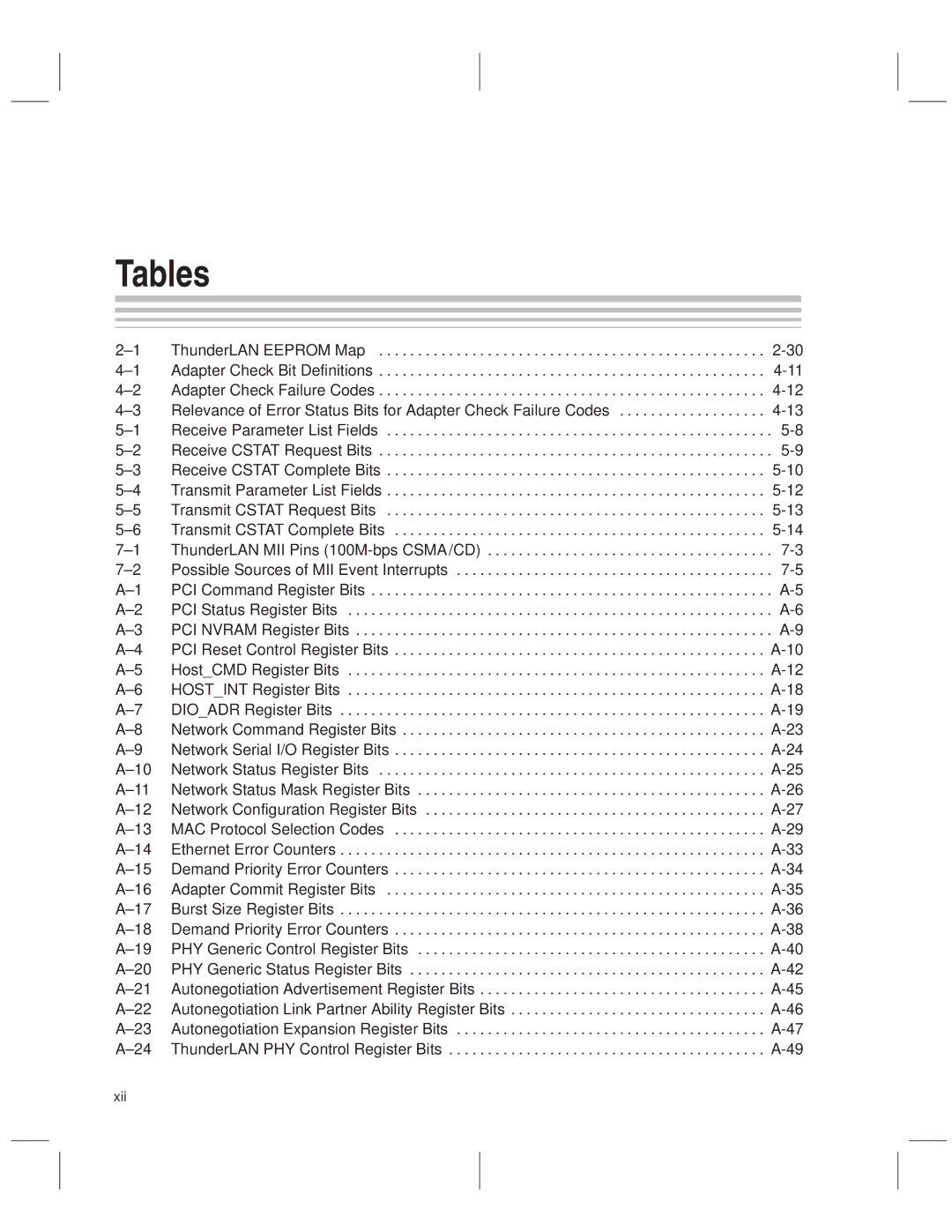 Texas Instruments TNETE211 Network Status Register Bits, Network Status Mask Register Bits, MAC Protocol Selection Codes 