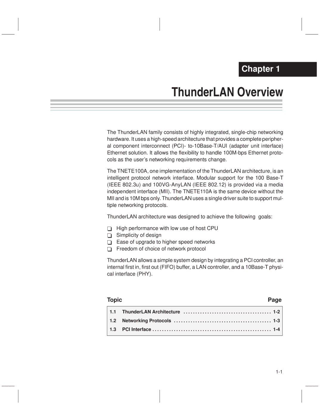 Texas Instruments TNETE211, TNETE110A manual ThunderLAN Overview, ThunderLAN Architecture Networking Protocols PCI Interface 