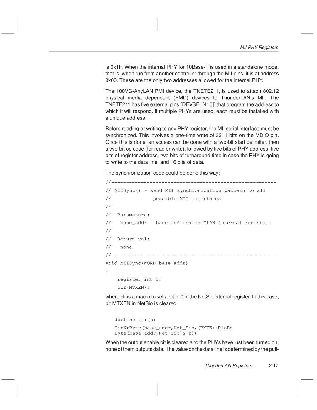 Texas Instruments TNETE110A, TNETE211, TNETE100A manual Possible MII interfaces Parameters Baseaddr 