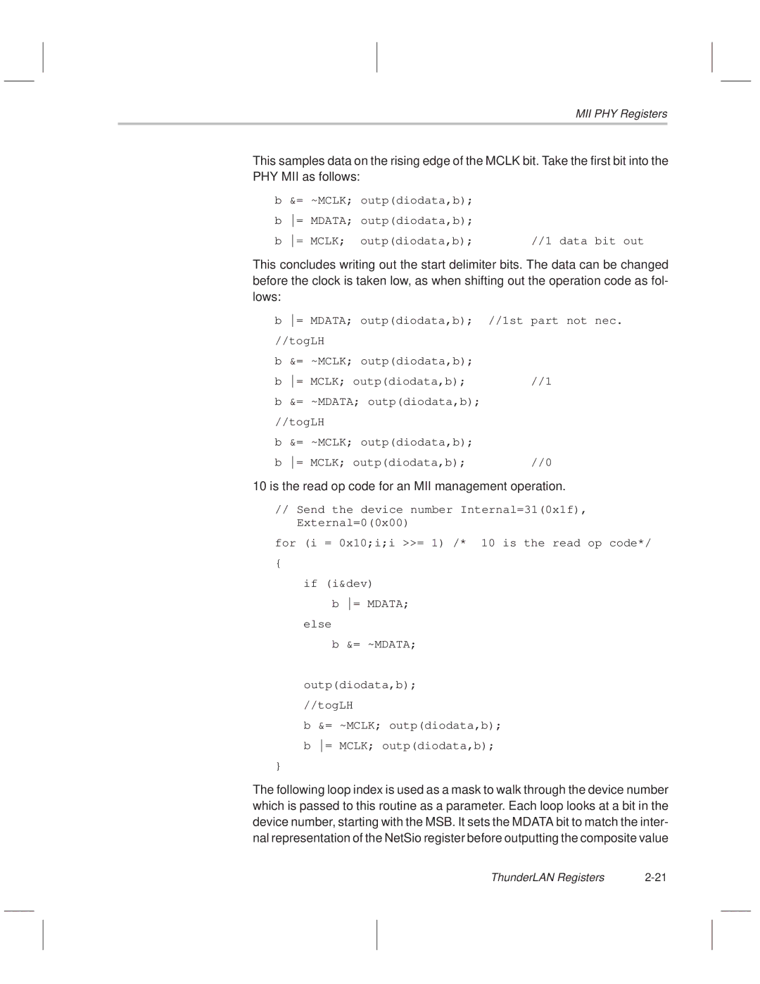 Texas Instruments TNETE100A, TNETE211, TNETE110A manual Is the read op code for an MII management operation 