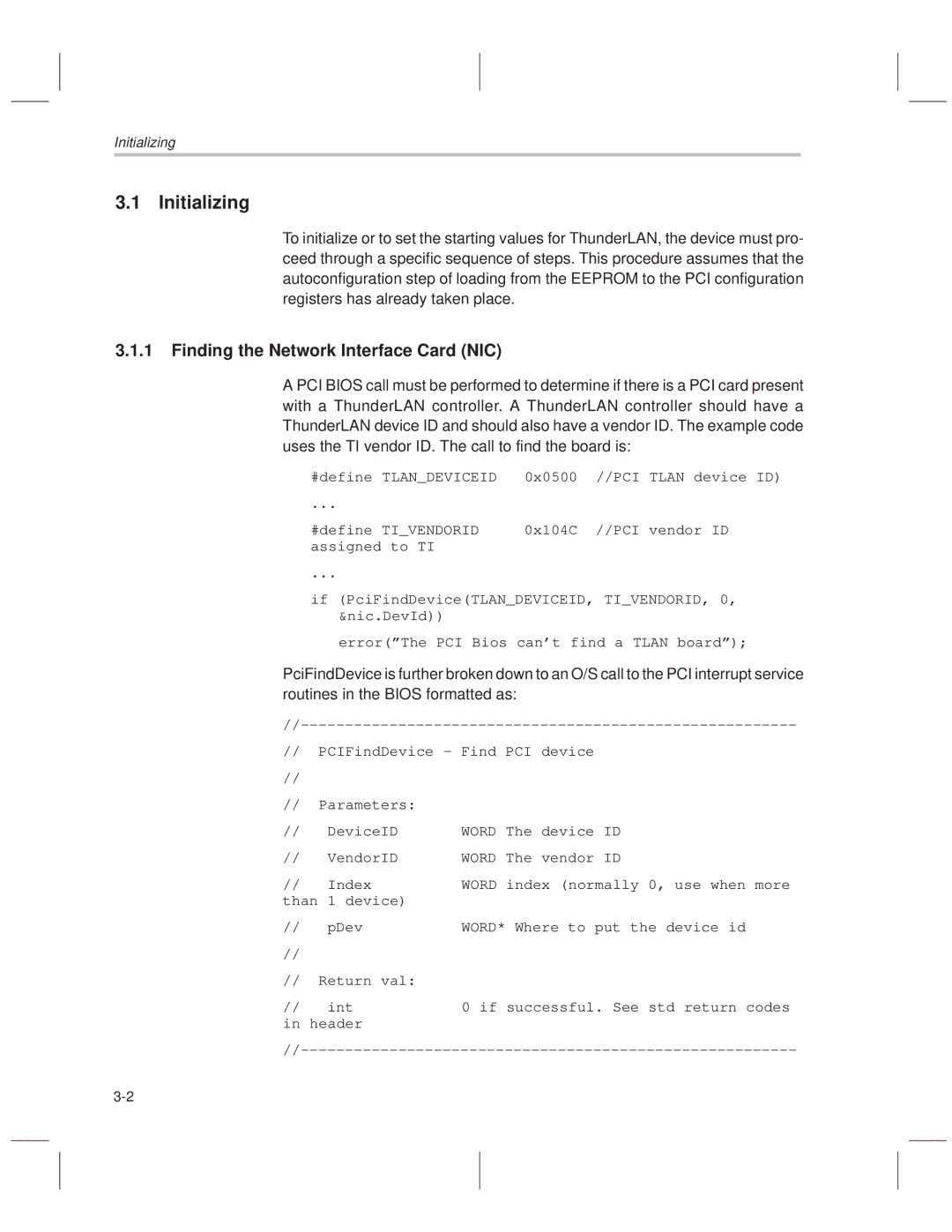 Texas Instruments TNETE100A, TNETE211, TNETE110A manual Initializing, Finding the Network Interface Card NIC 