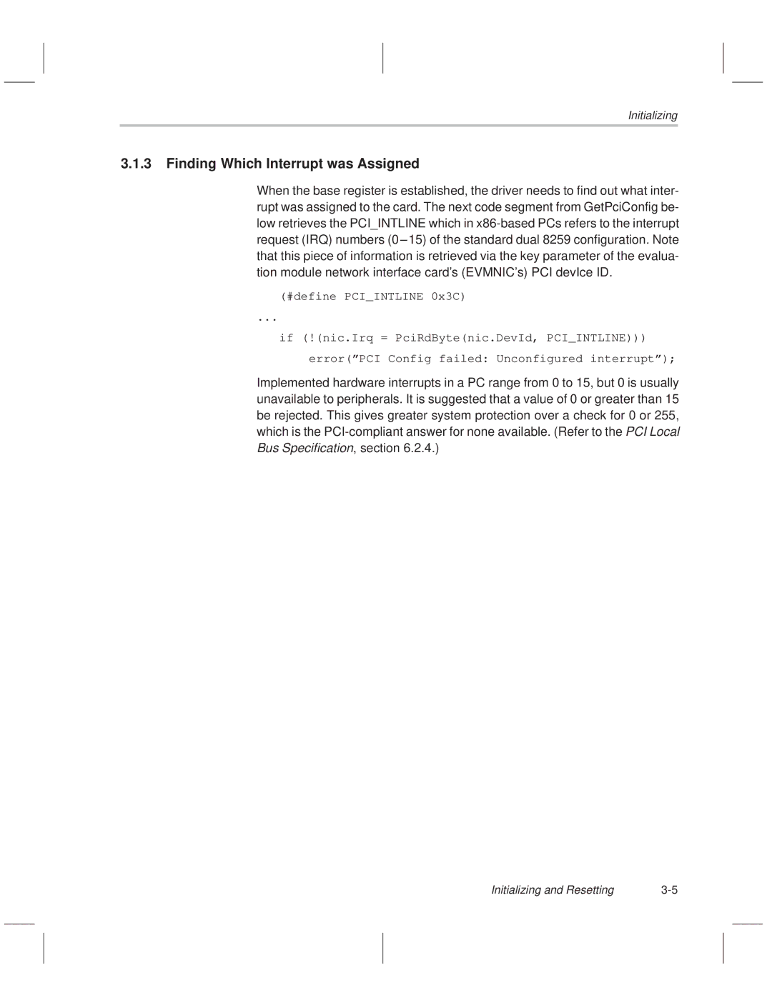 Texas Instruments TNETE100A, TNETE211, TNETE110A manual Finding Which Interrupt was Assigned, #define Pciintline 0x3C 