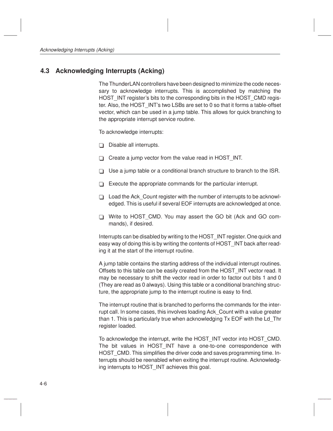 Texas Instruments TNETE110A, TNETE211, TNETE100A manual Acknowledging Interrupts Acking 