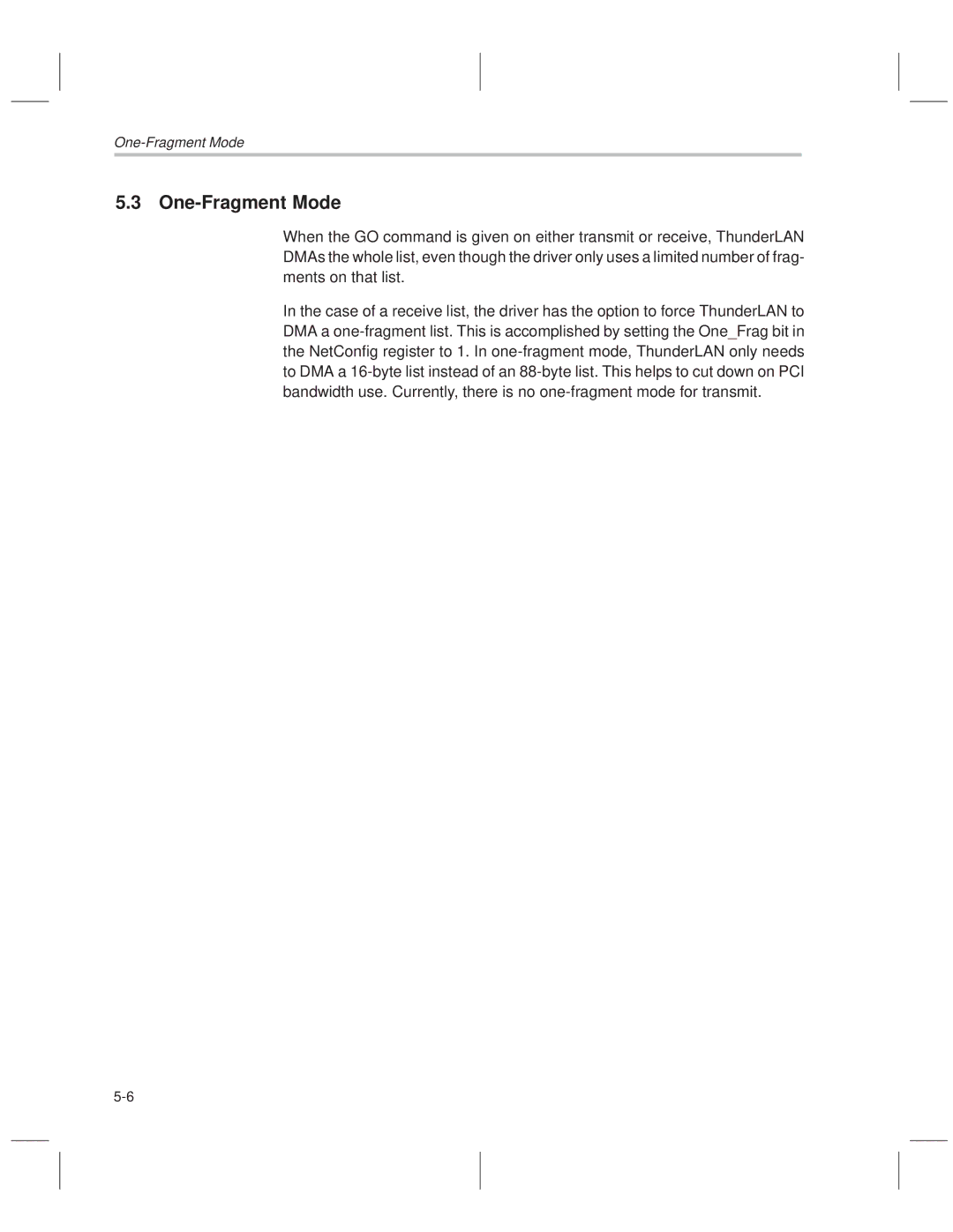 Texas Instruments TNETE211, TNETE110A, TNETE100A manual One-Fragment Mode 