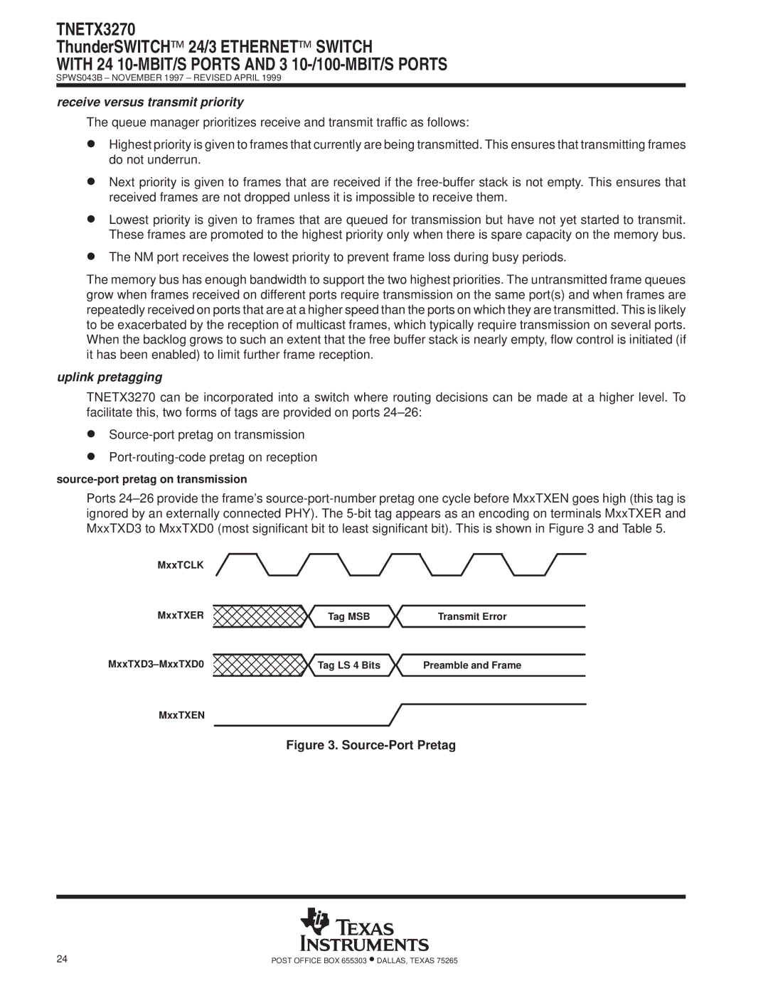 Texas Instruments TNETX3270 specifications Receive versus transmit priority, Uplink pretagging 