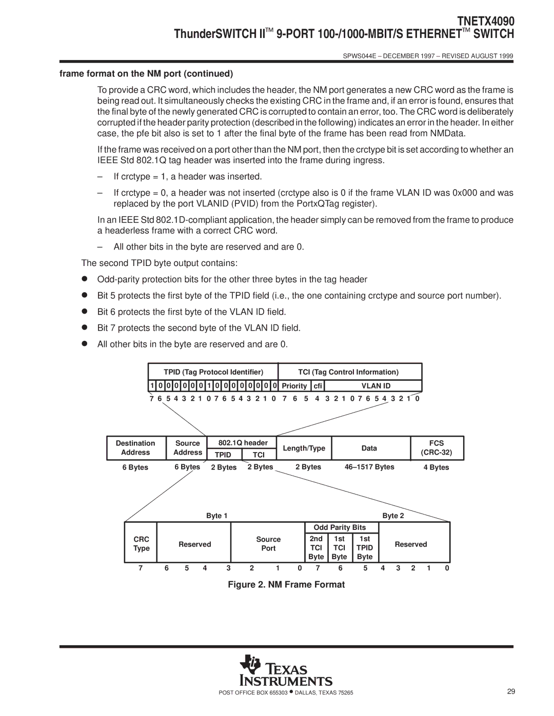 Texas Instruments TNETX4090 specifications Vlan ID, Fcs, Tpid TCI, Crc 