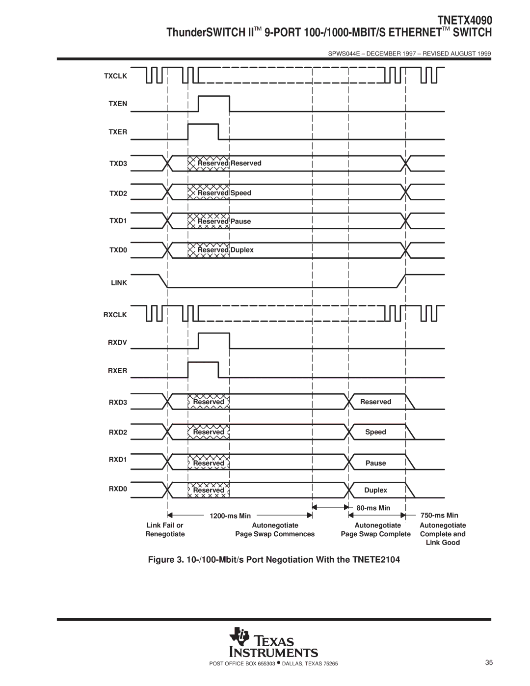 Texas Instruments TNETX4090 specifications Mbit/s Port Negotiation With the TNETE2104 