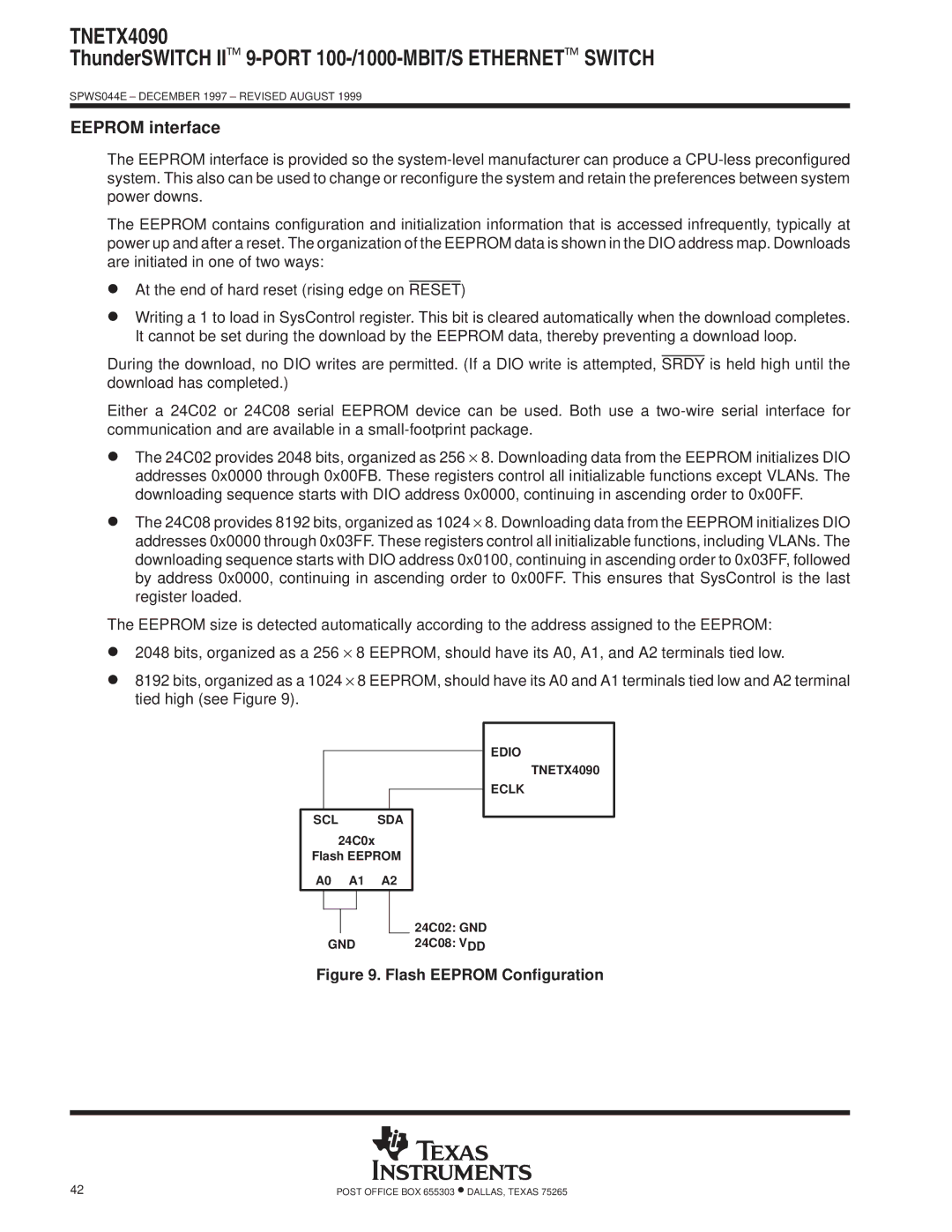 Texas Instruments specifications Scl Sda, Edio TNETX4090 Eclk, Gnd 