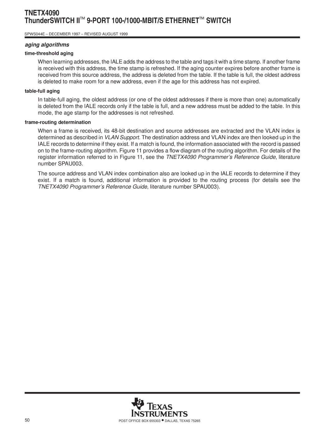 Texas Instruments TNETX4090 specifications Aging algorithms 