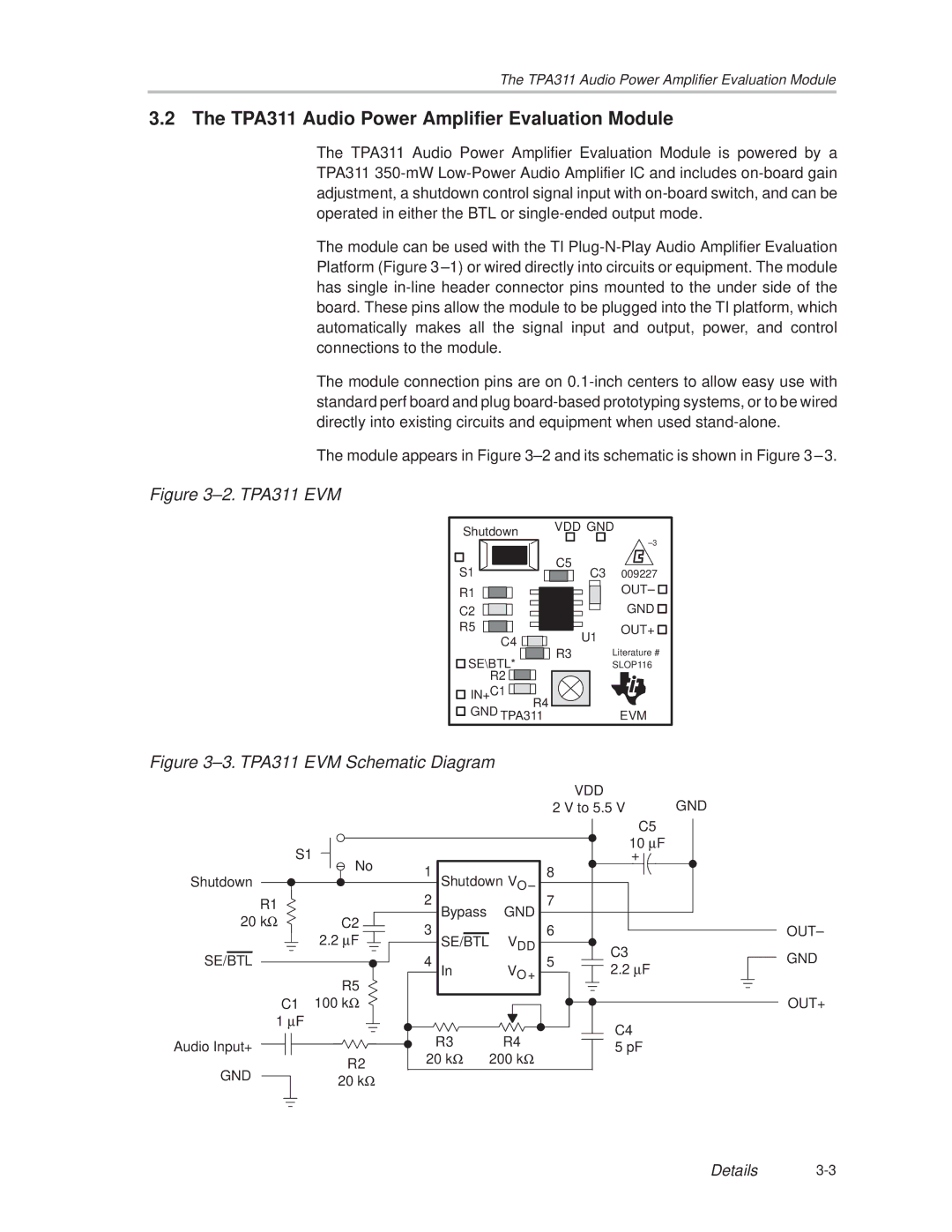 Texas Instruments TPA 311 manual TPA311 Audio Power Amplifier Evaluation Module, ±2. TPA311 EVM 