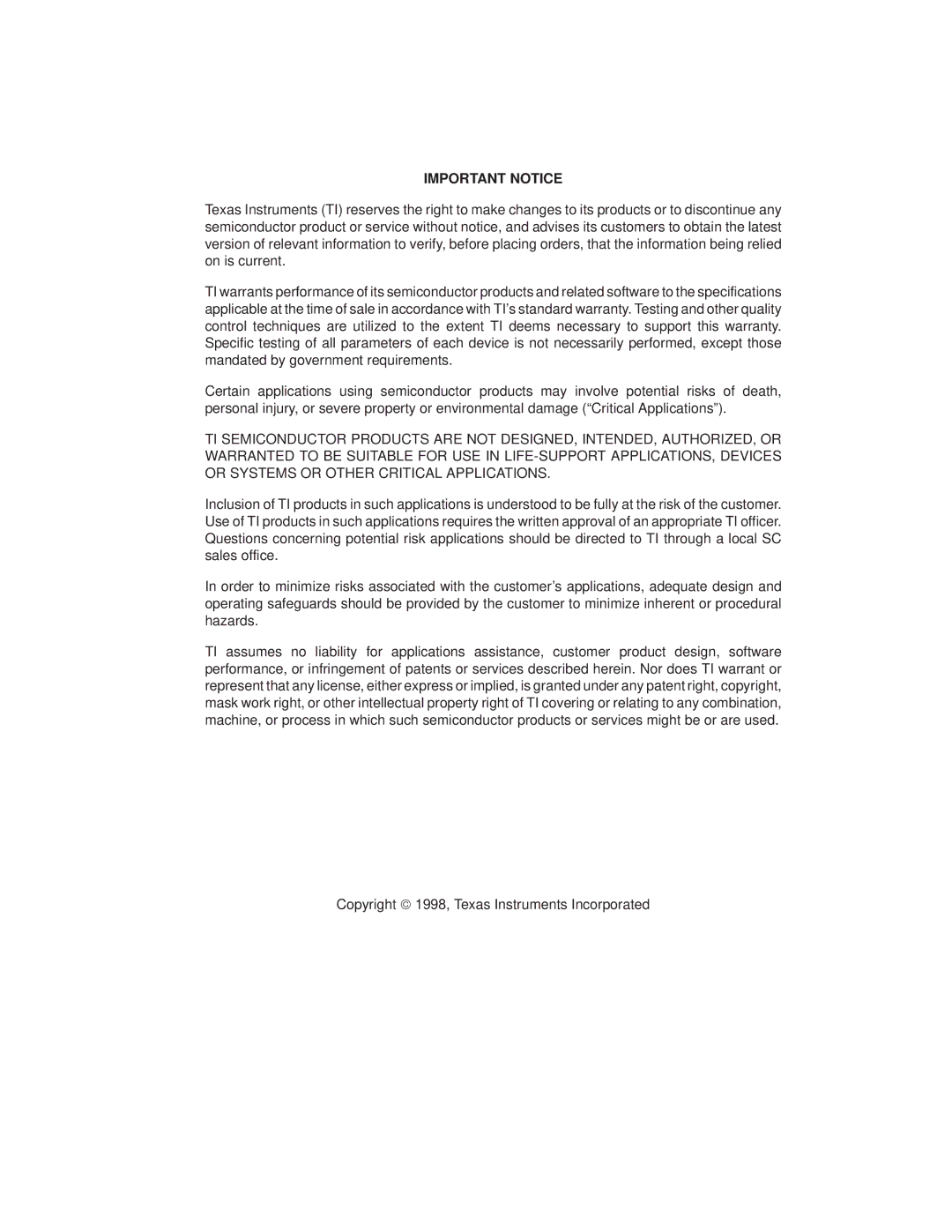 Texas Instruments TPA 311 manual Important Notice 