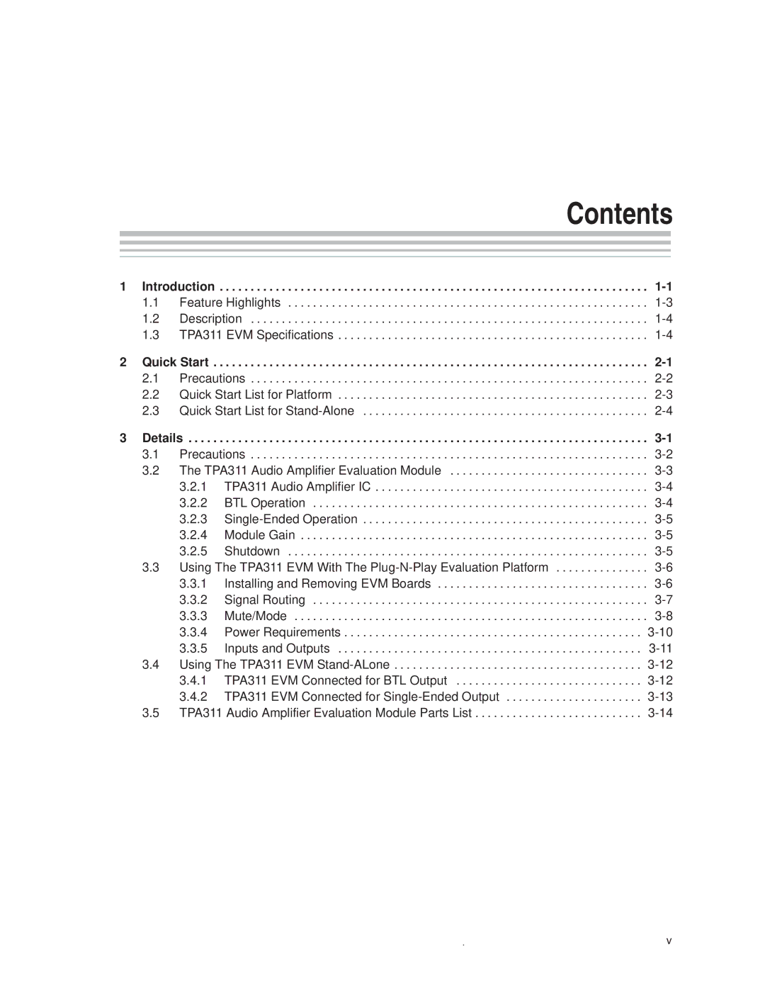 Texas Instruments TPA 311 manual Contents 