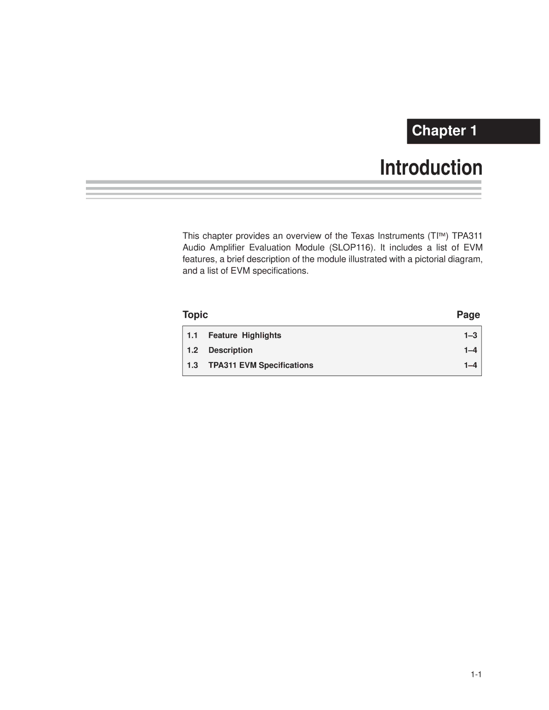 Texas Instruments TPA 311 manual Introduction 