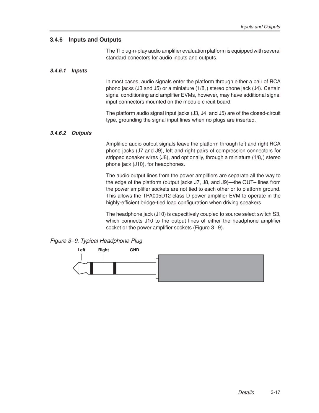 Texas Instruments TPA005D12 manual Inputs and Outputs 