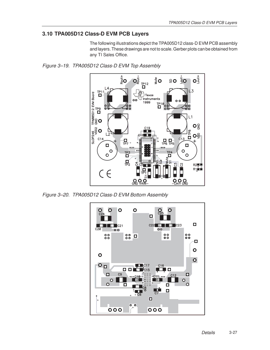 Texas Instruments manual 10 TPA005D12 Class-D EVM PCB Layers, ±19. TPA005D12 Class-D EVM Top Assembly 