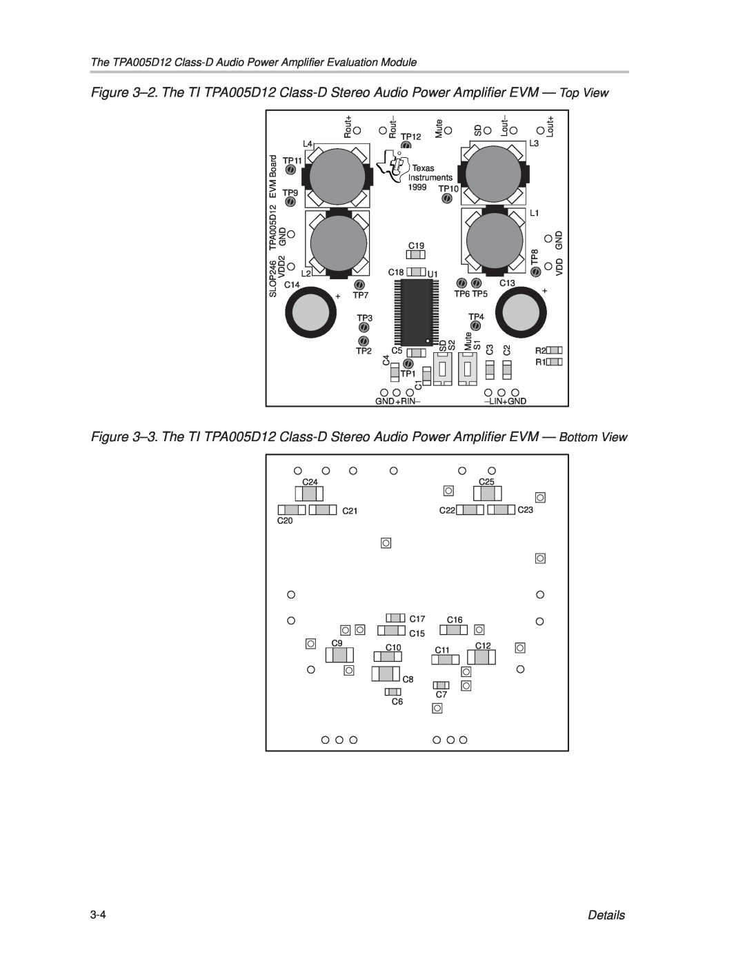 Texas Instruments manual ±2. The TI TPA005D12 Class-DStereo Audio Power Amplifier EVM Ð Top View 