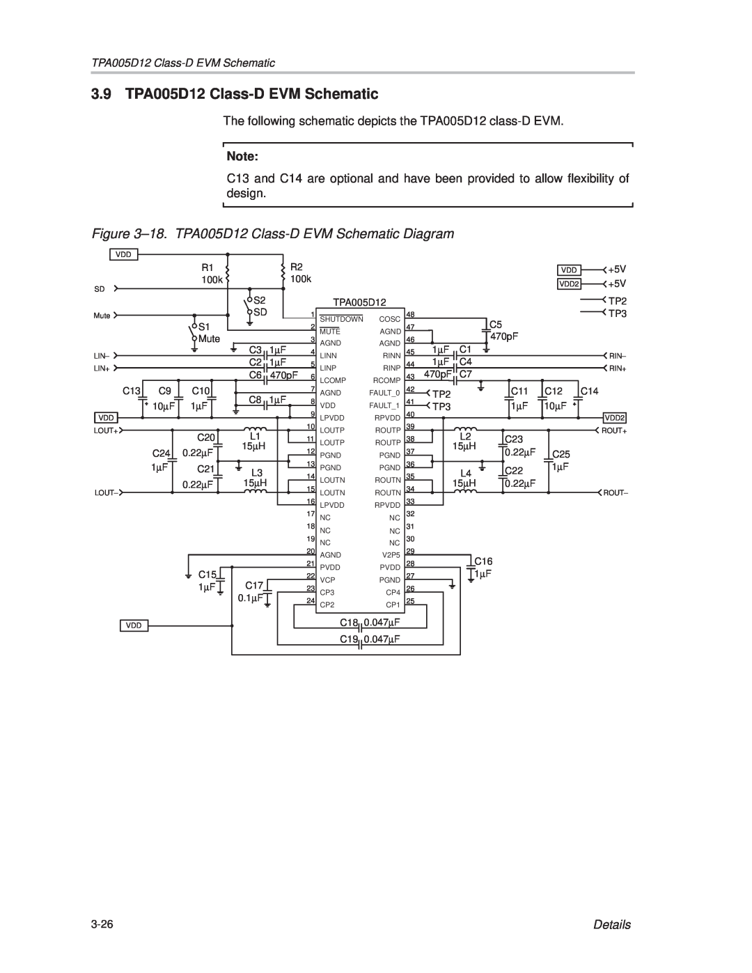Texas Instruments manual 3.9 TPA005D12 Class-DEVM Schematic, Details 