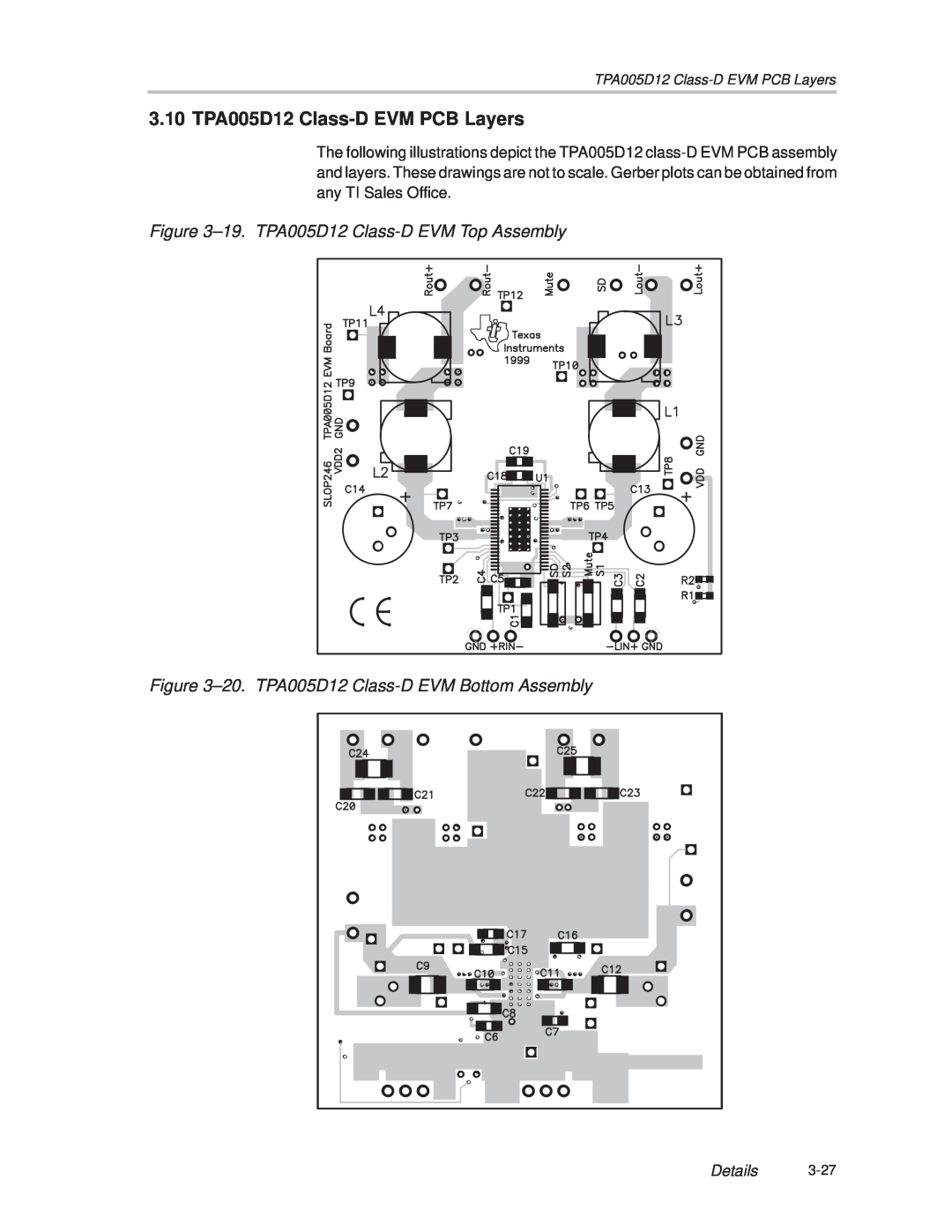 Texas Instruments manual 3.10 TPA005D12 Class-DEVM PCB Layers, ±19. TPA005D12 Class-DEVM Top Assembly, Details 