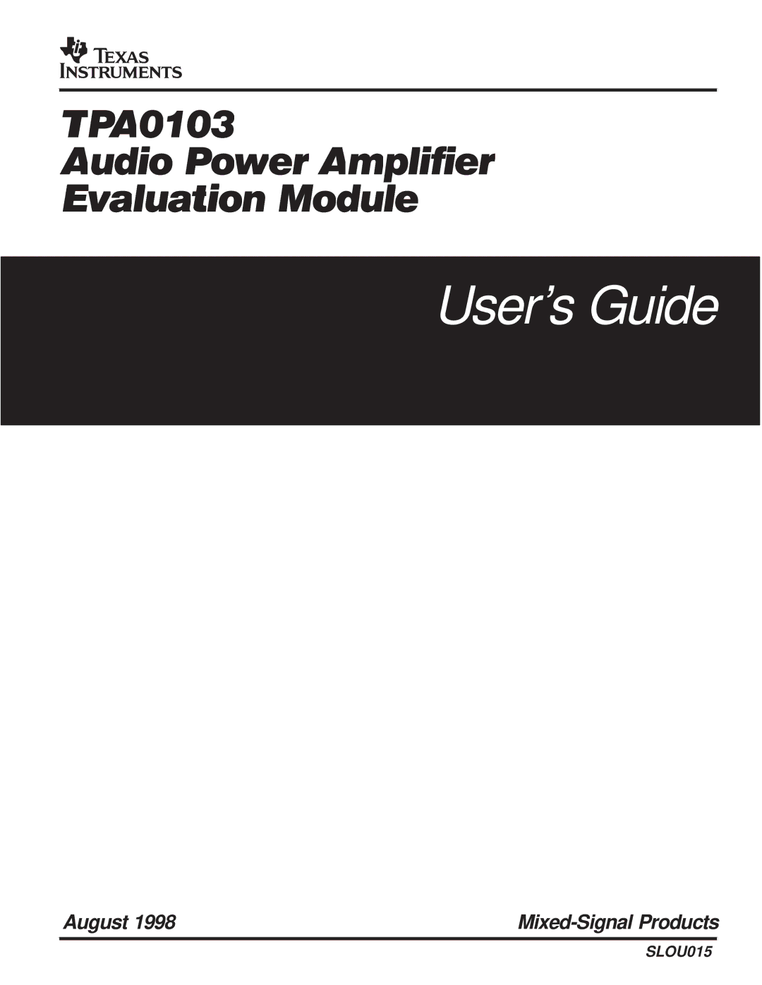 Texas Instruments TPA0103 manual Users Guide 