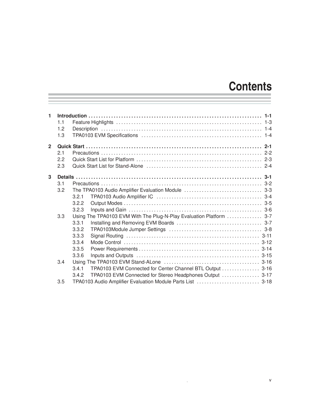 Texas Instruments TPA0103 manual Contents 