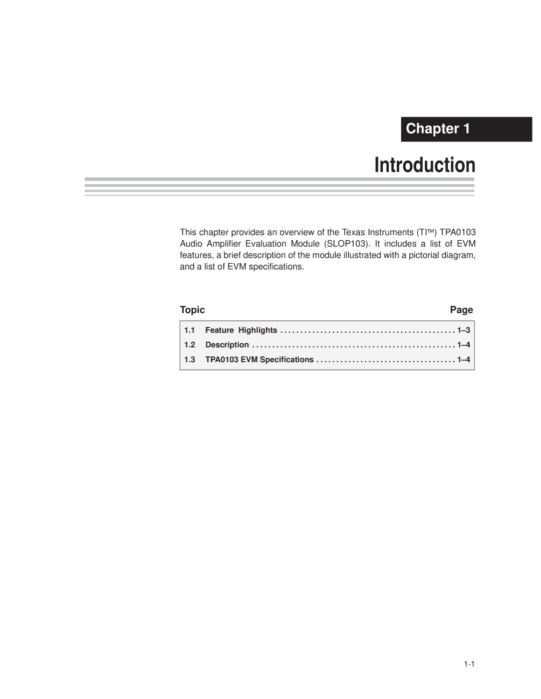 Texas Instruments TPA0103 manual Introduction 