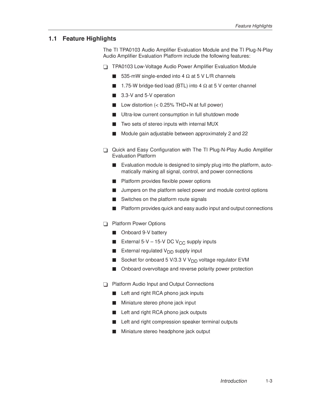 Texas Instruments TPA0103 manual Feature Highlights 