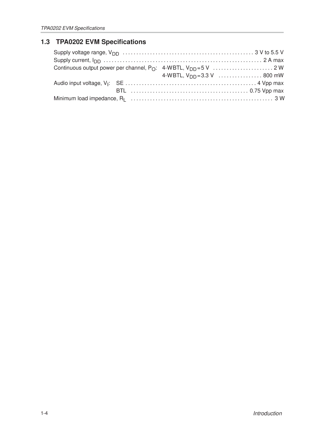 Texas Instruments manual TPA0202 EVM Specifications 