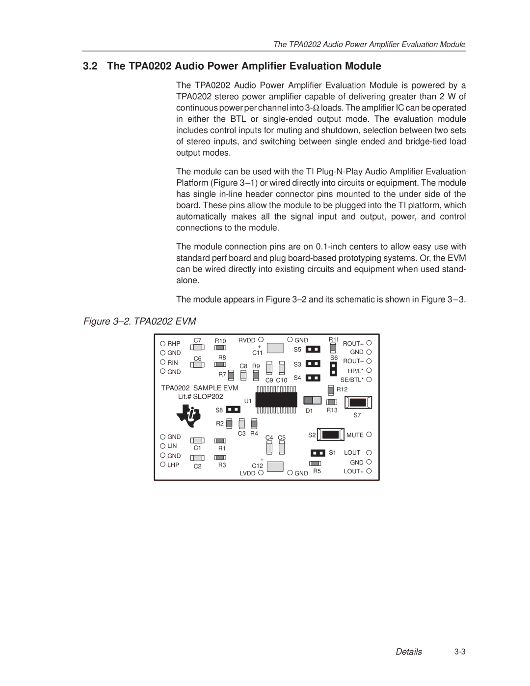 Texas Instruments manual TPA0202 Audio Power Amplifier Evaluation Module, ±2. TPA0202 EVM 