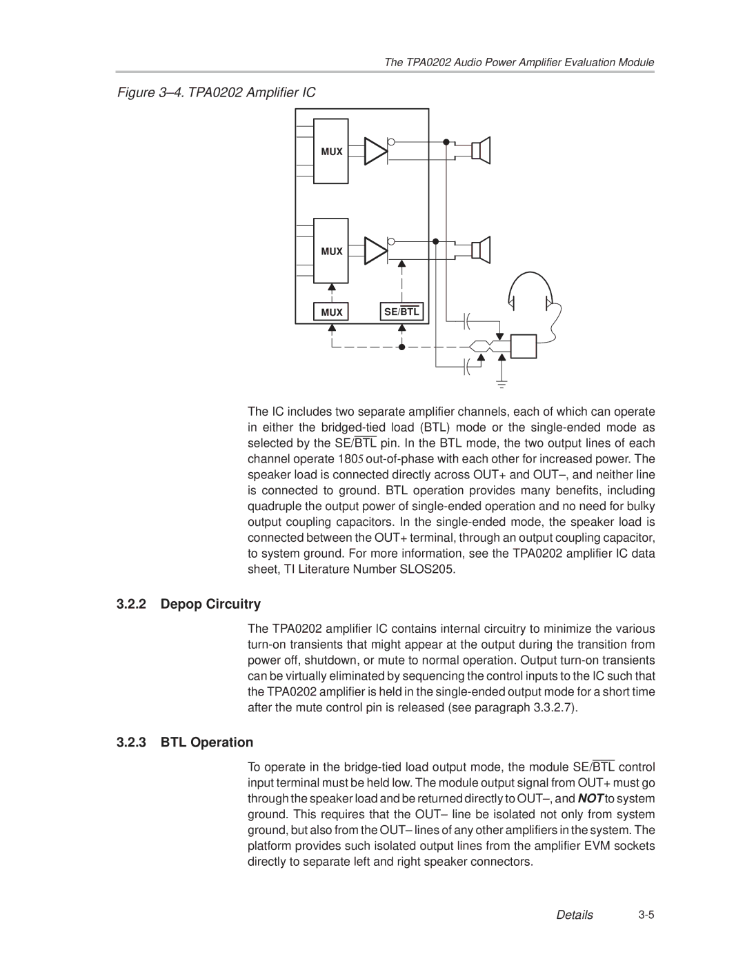 Texas Instruments TPA0202 manual Depop Circuitry, BTL Operation 