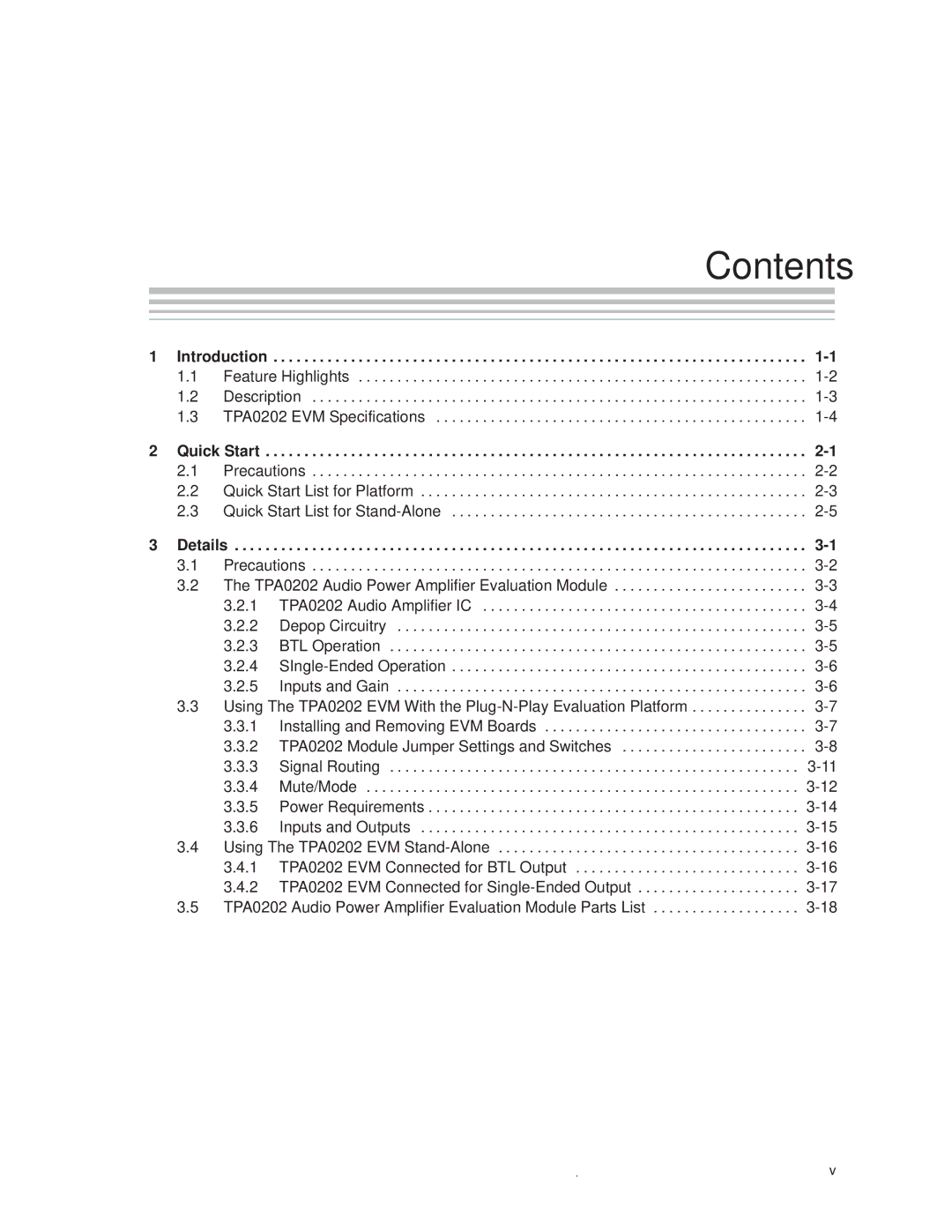 Texas Instruments TPA0202 manual Contents 