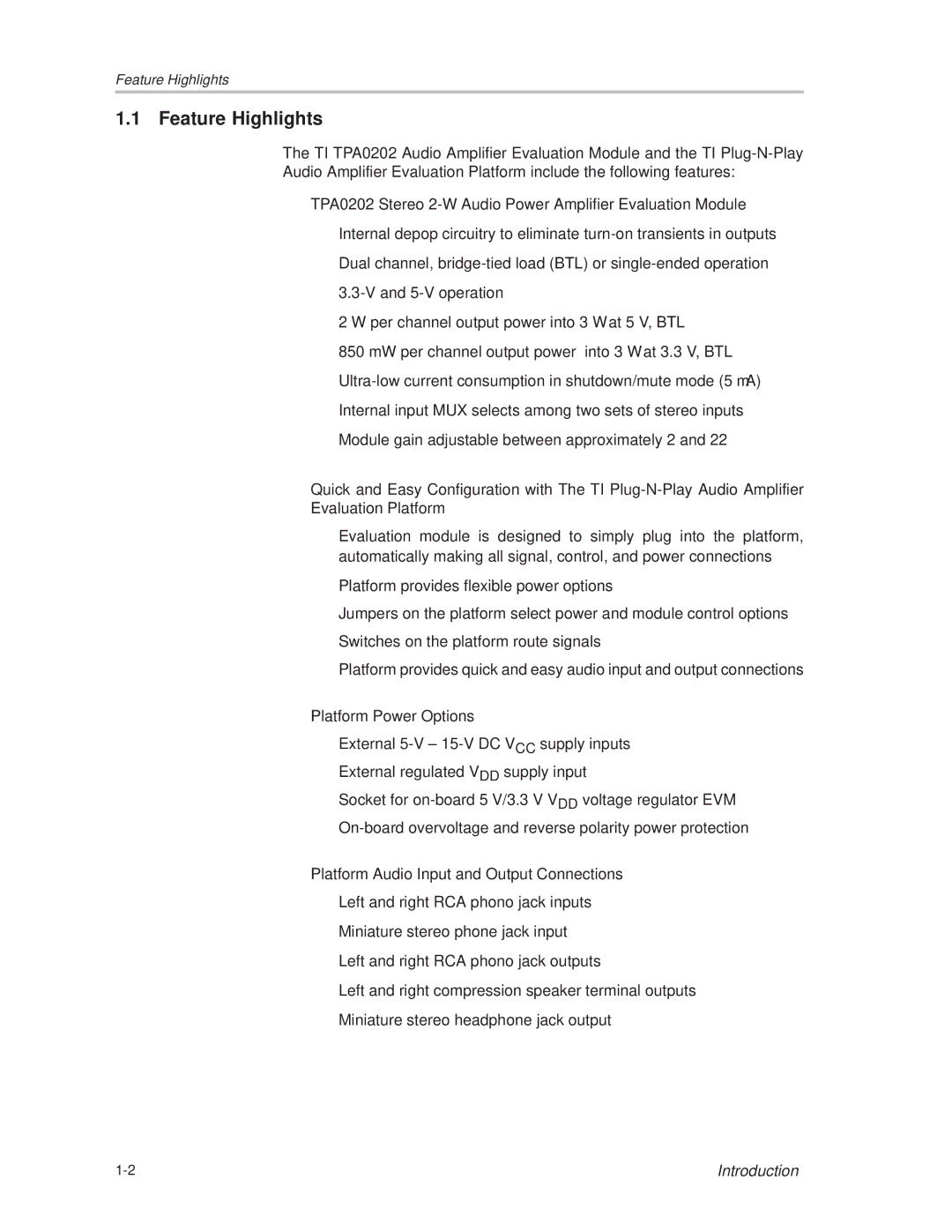 Texas Instruments TPA0202 manual Feature Highlights 