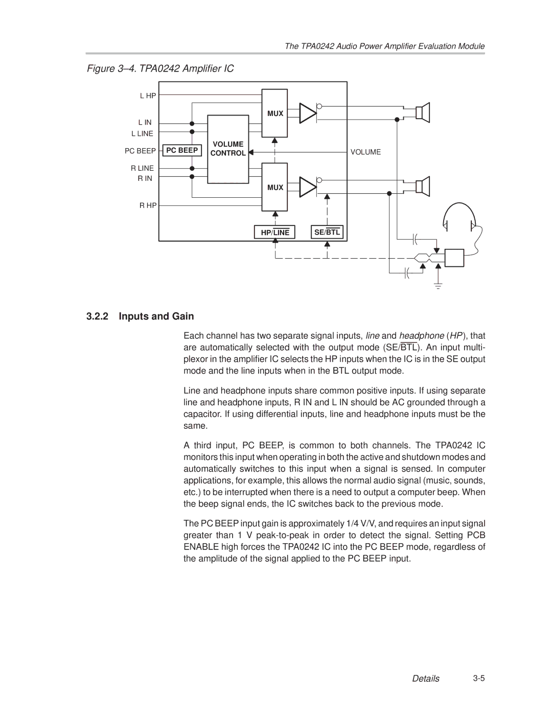 Texas Instruments manual ±4. TPA0242 Amplifier IC, Inputs and Gain 