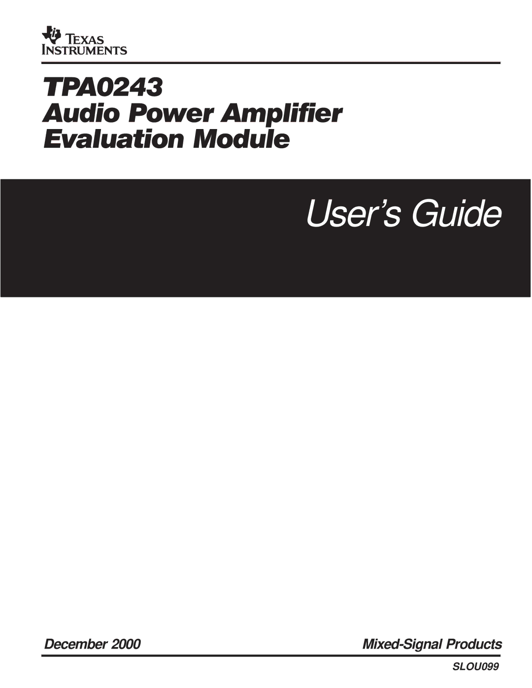 Texas Instruments TPA0243 manual Users Guide 