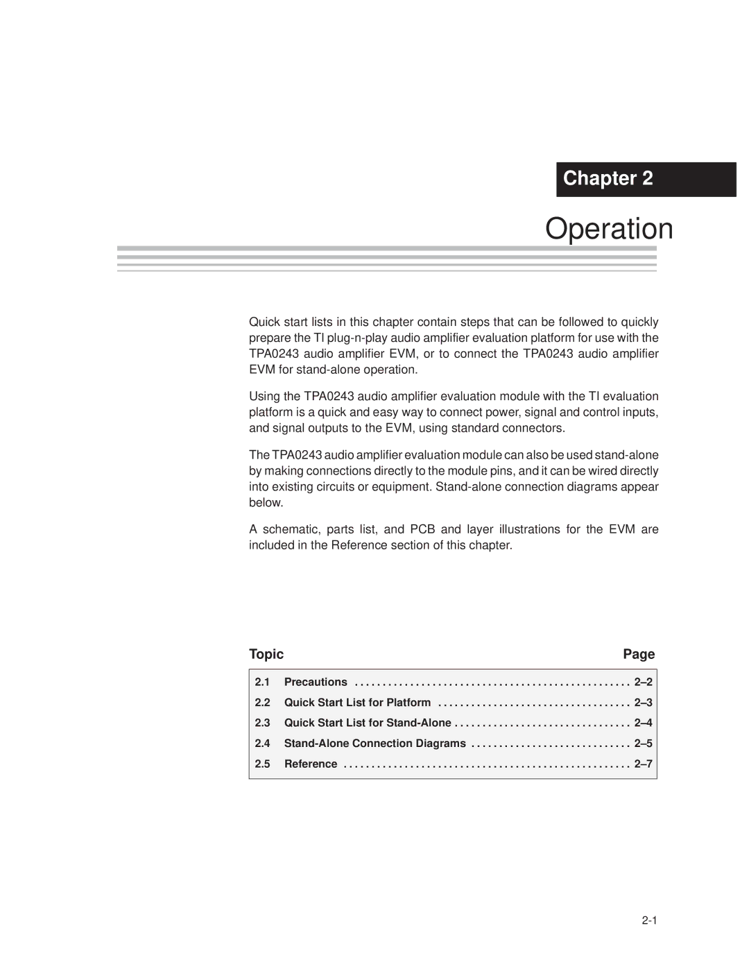 Texas Instruments TPA0243 manual Operation 