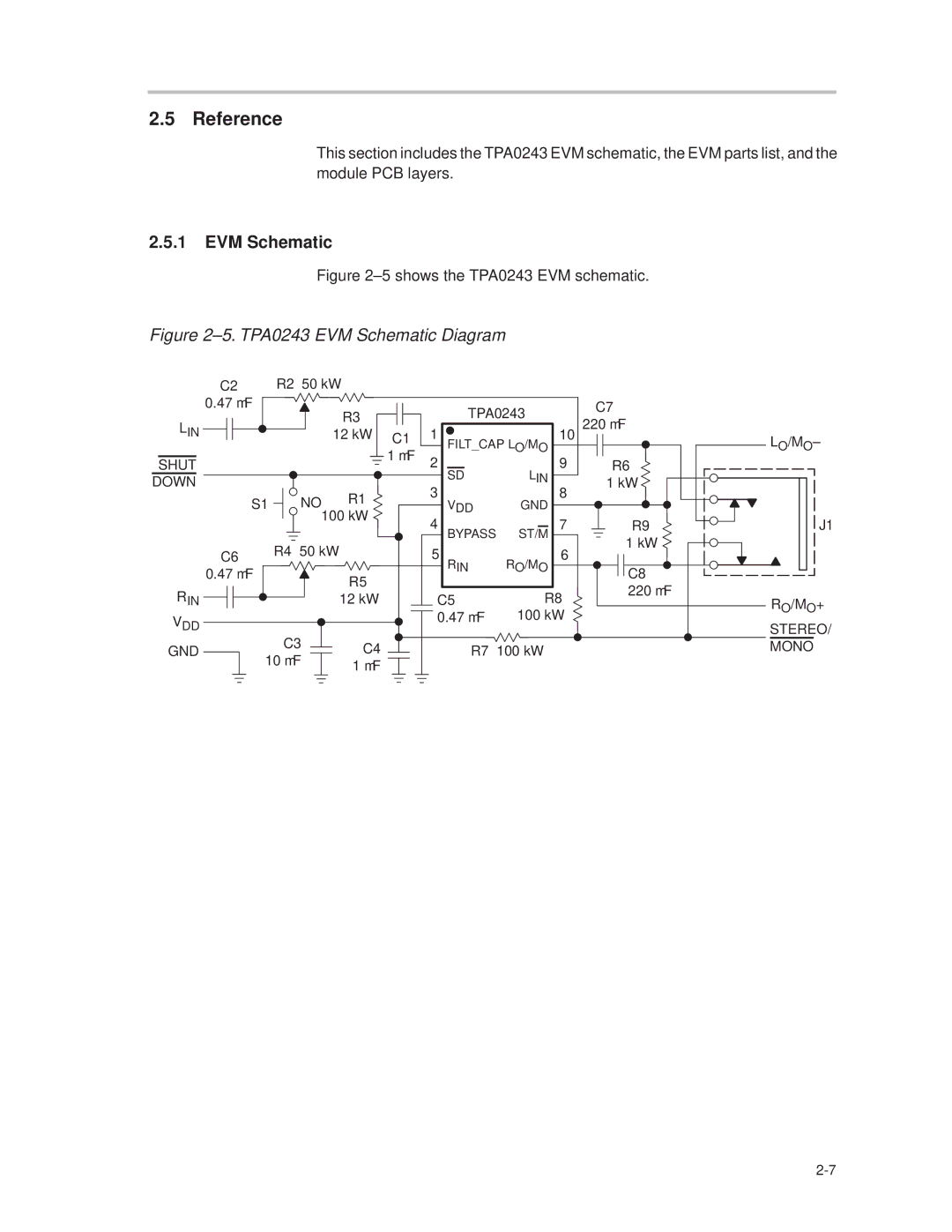 Texas Instruments TPA0243 manual Reference, EVM Schematic 