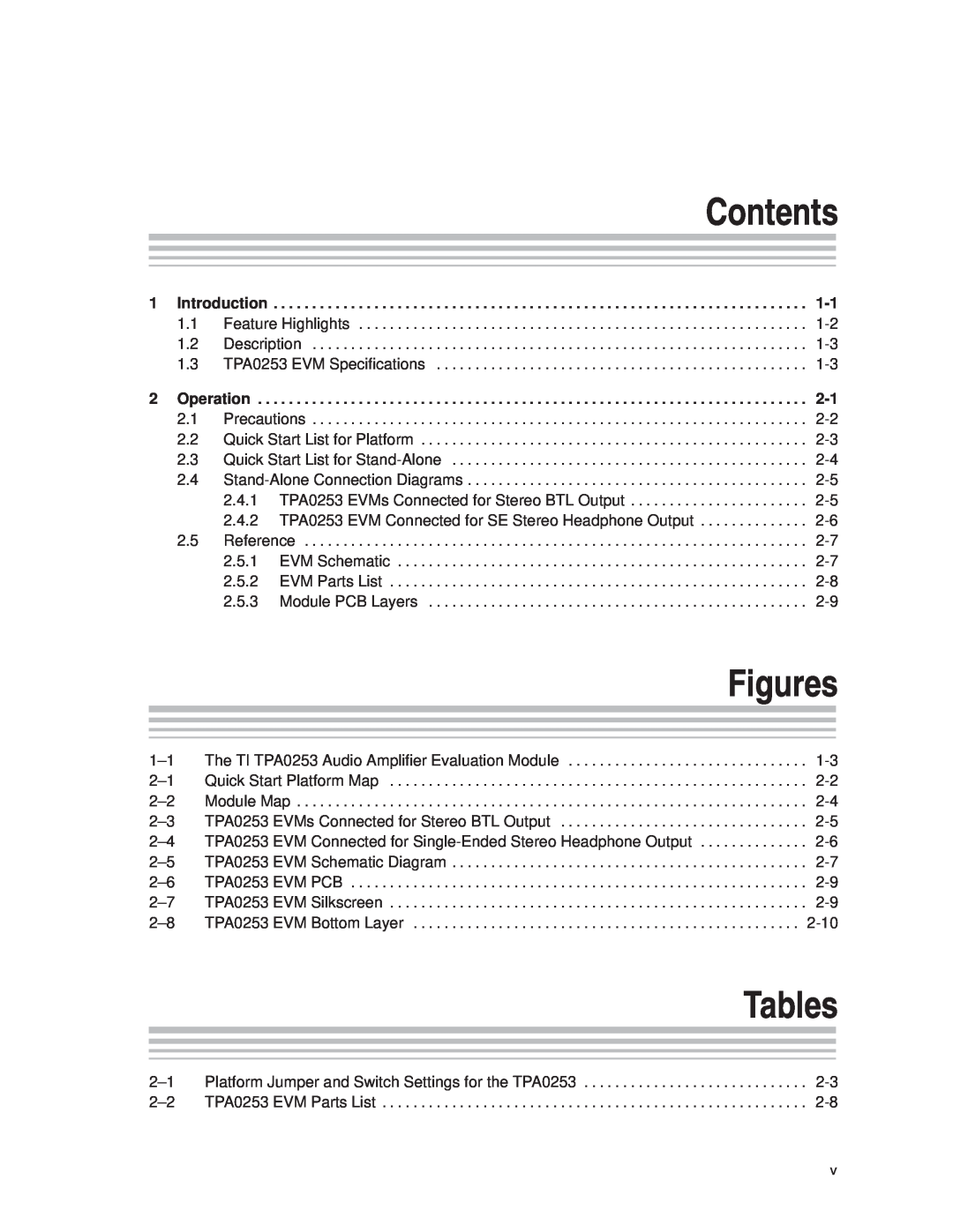 Texas Instruments TPA0253 manual Contents, Figures, Tables 