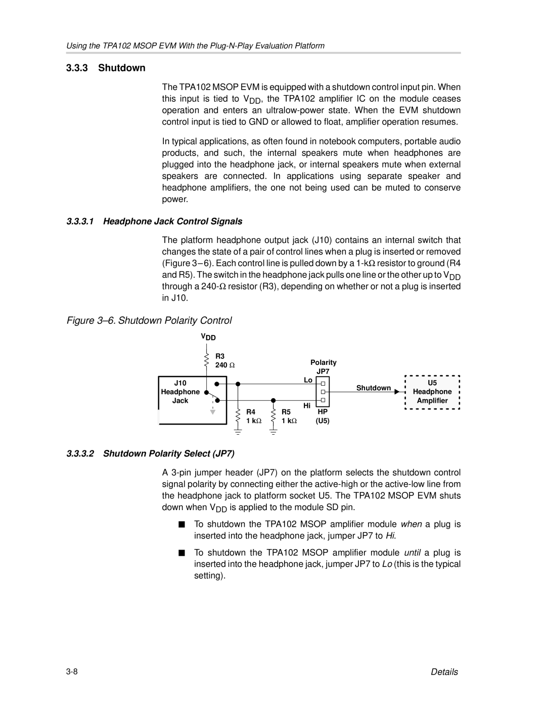 Texas Instruments TPA102 MSOP manual Shutdown Polarity Control 