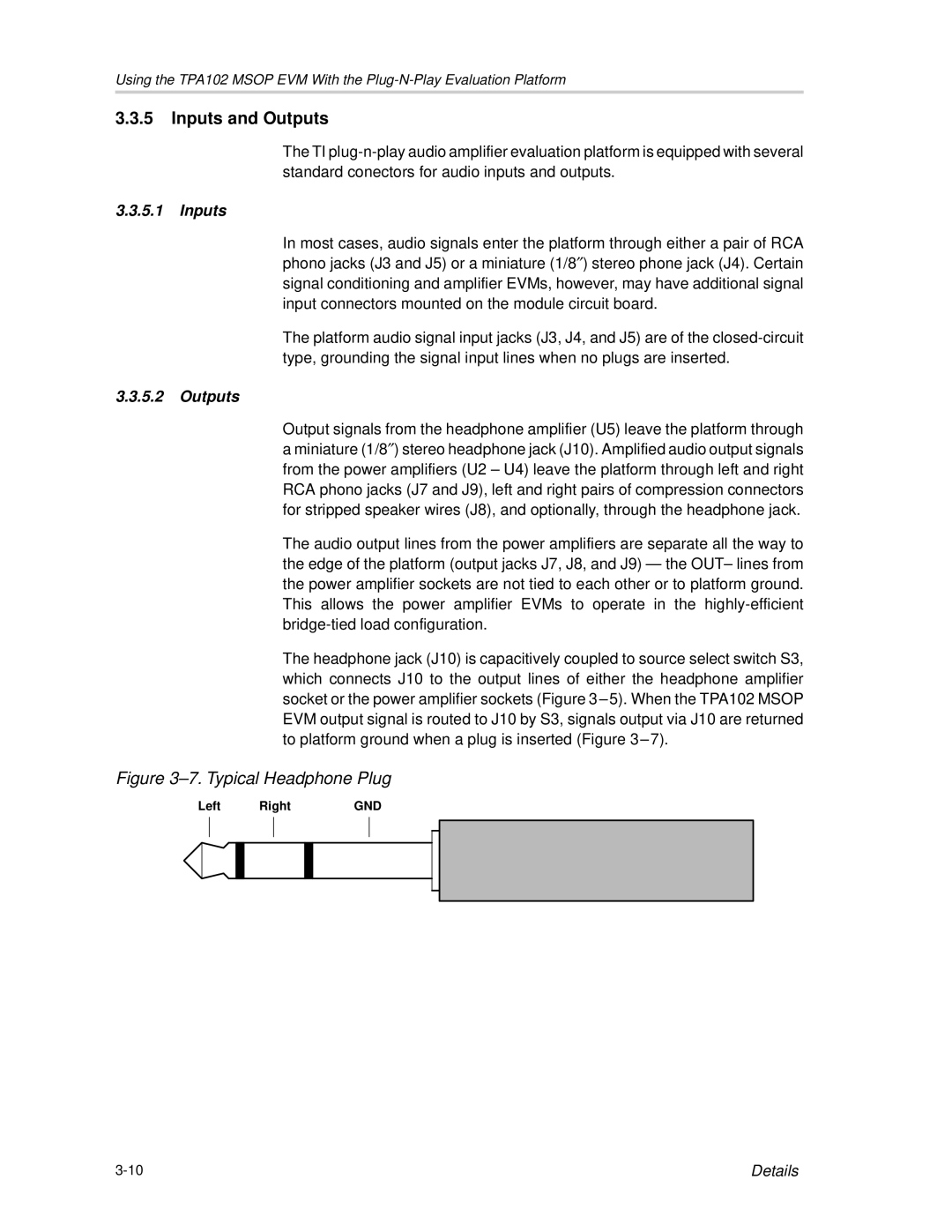 Texas Instruments TPA102 MSOP manual Inputs and Outputs 