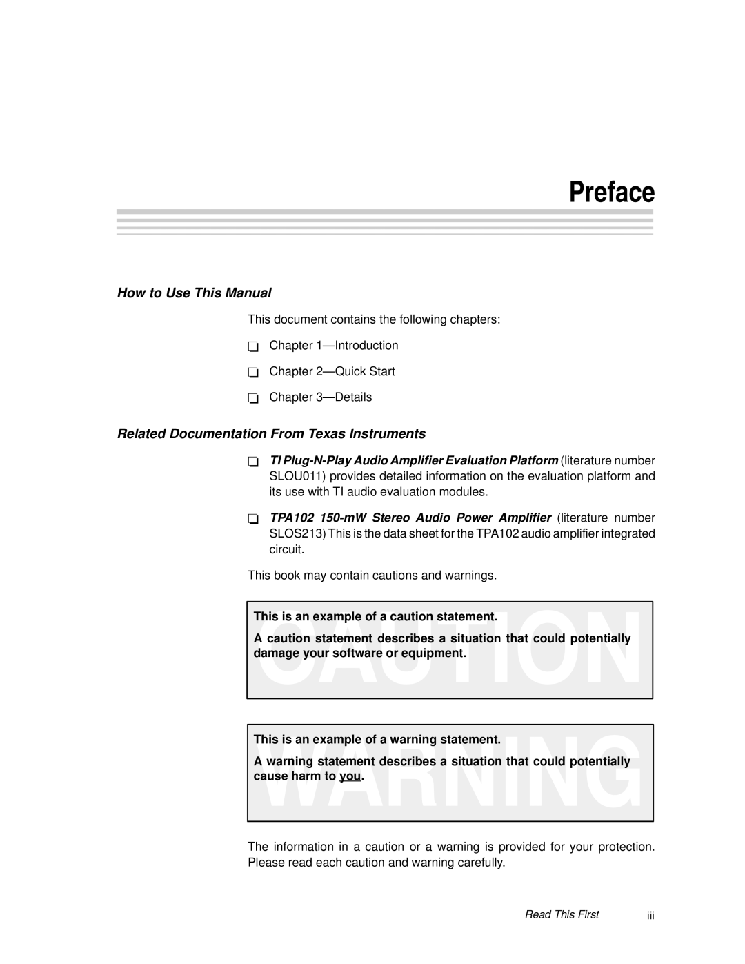 Texas Instruments TPA102 MSOP manual Preface, Related Documentation-From Texas Instruments 