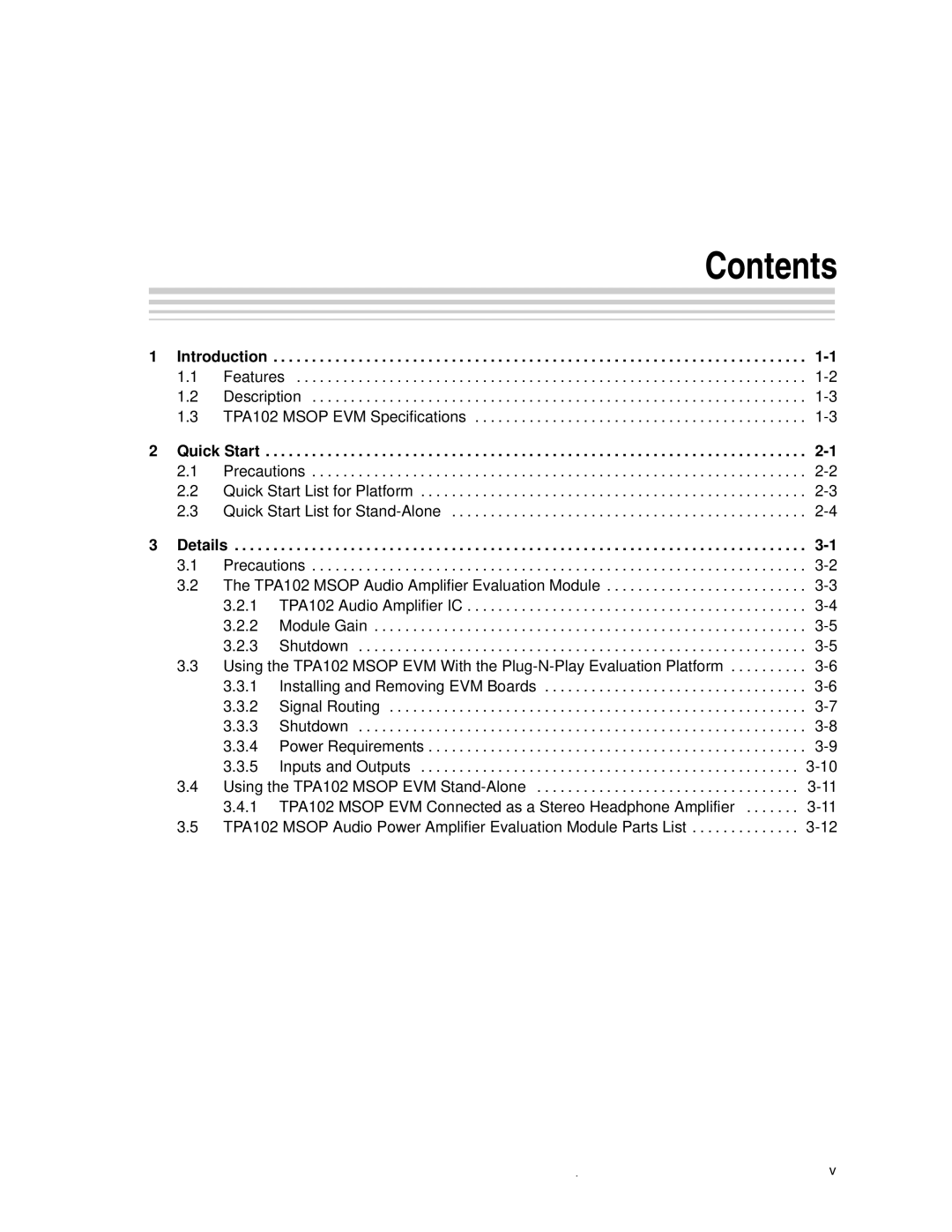 Texas Instruments TPA102 MSOP manual Contents 