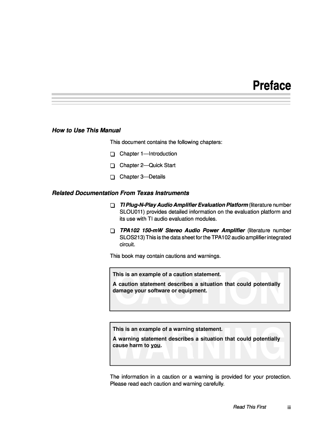 Texas Instruments TPA102 MSOP manual Preface, How to Use This Manual, Related Documentation-FromTexas Instruments 