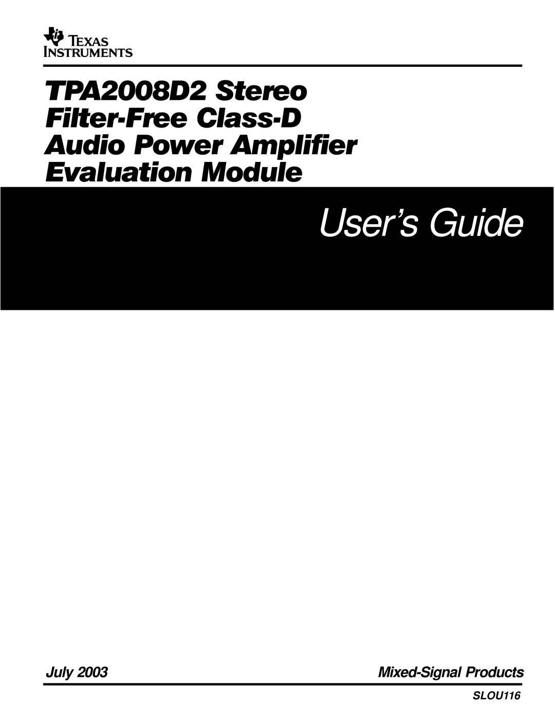 Texas Instruments TPA2008D2 manual User’s Guide 