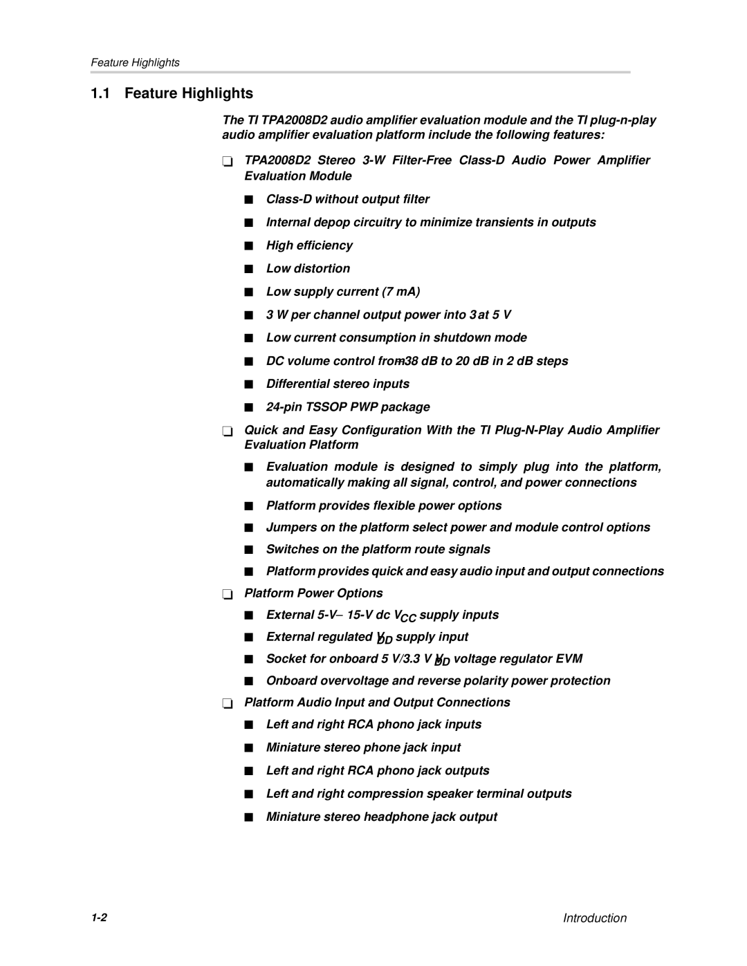 Texas Instruments TPA2008D2 manual Feature Highlights 