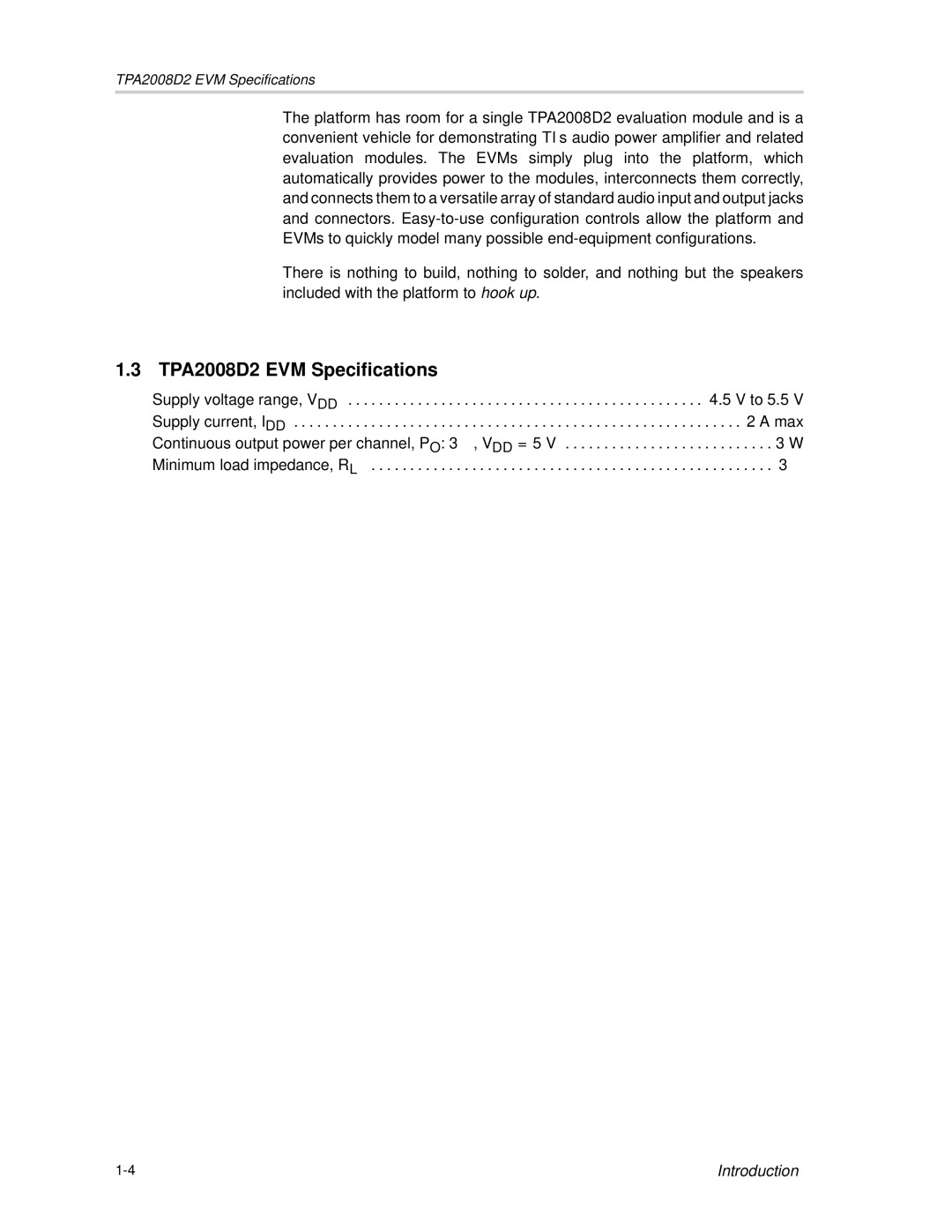 Texas Instruments manual TPA2008D2 EVM Specifications, To 5.5 