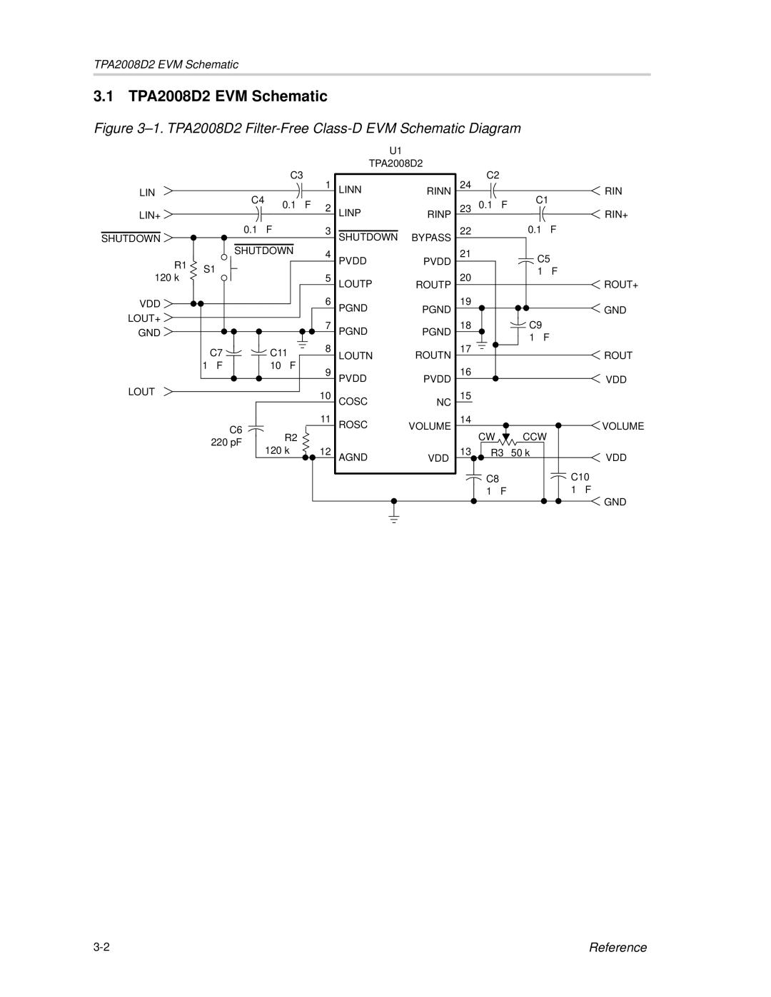 Texas Instruments manual TPA2008D2 EVM Schematic, TPA2008D2 Filter-Free Class-D EVM Schematic Diagram 