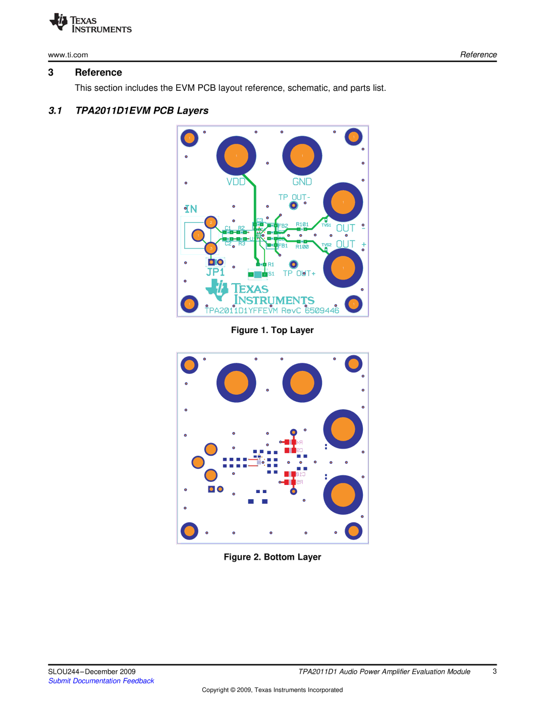 Texas Instruments quick start Reference, TPA2011D1EVM PCB Layers 