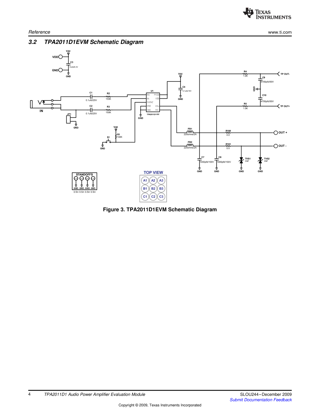 Texas Instruments quick start TPA2011D1EVM Schematic Diagram 