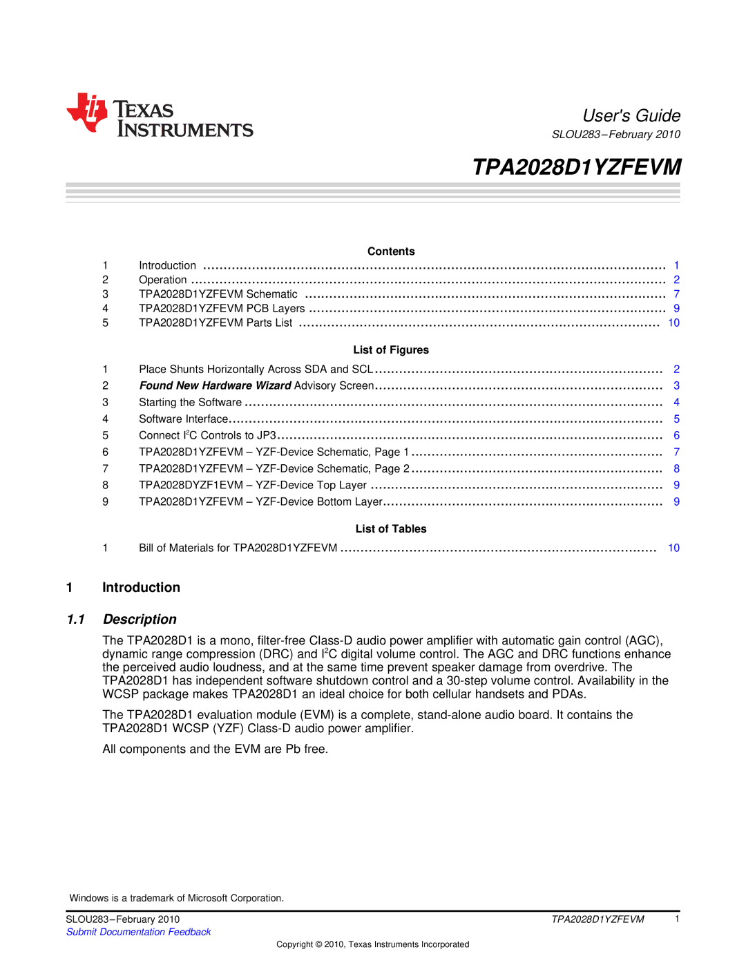 Texas Instruments TPA2028D1YZFEVM manual Introduction 