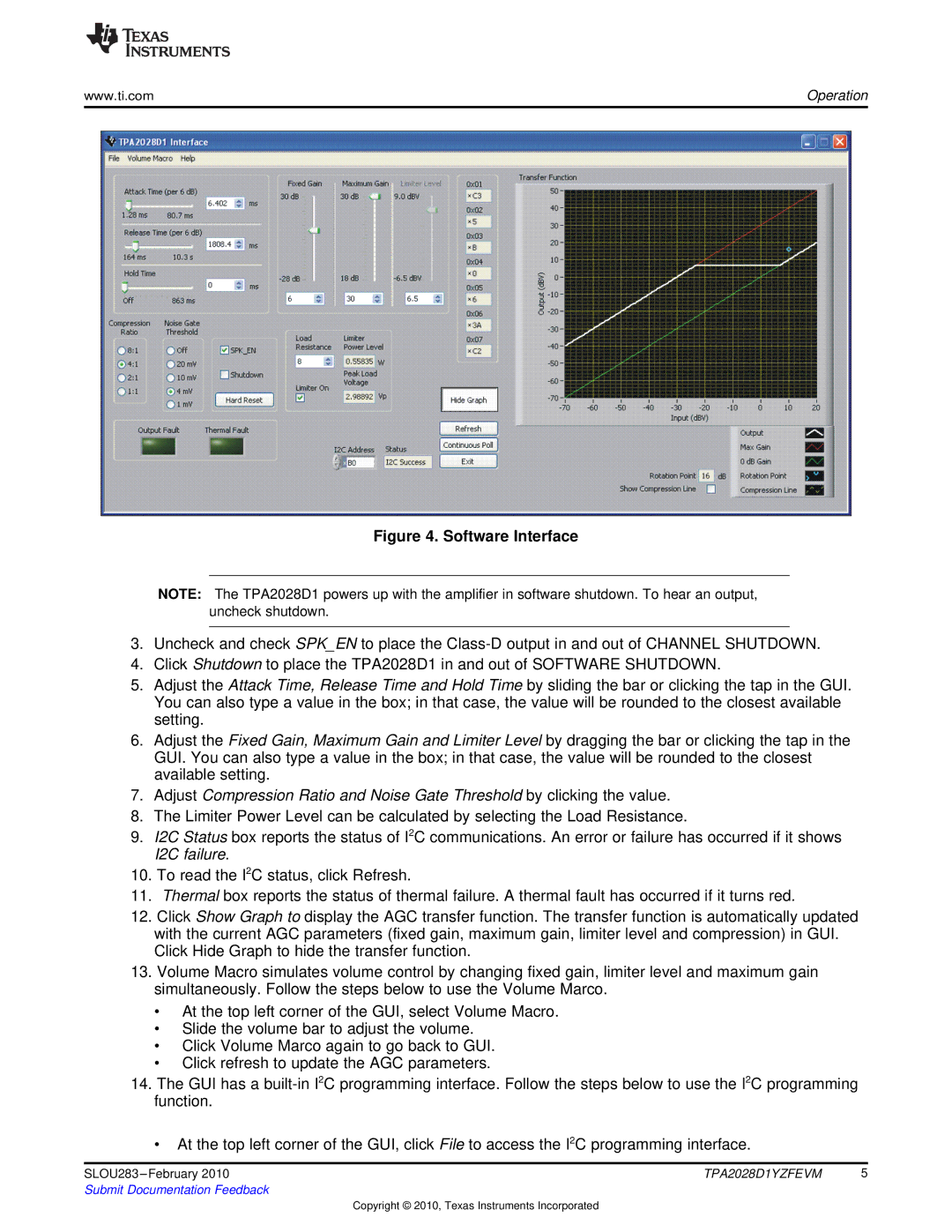 Texas Instruments TPA2028D1YZFEVM manual Software Interface 